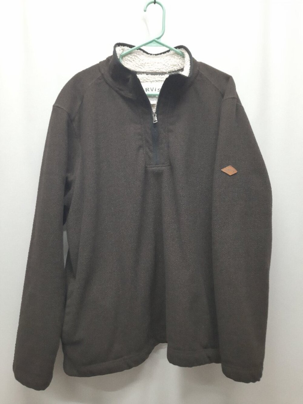 Orvis Mens XXL Sherpa Lined Quarter Zip Fleece Pullover Sweater Jacket Brown